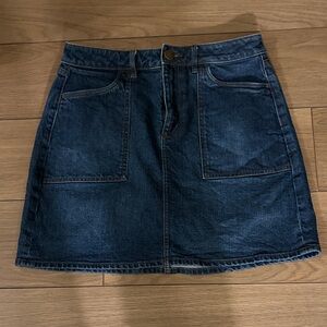 LOFT Dark Wash Denim Mini Skirt with Front Pockets